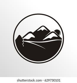 beautiful landscape with mountain and tree icon
