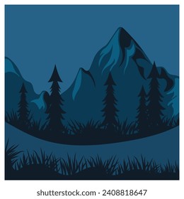 Beautiful landscape of mountains pine trees and moon design vector