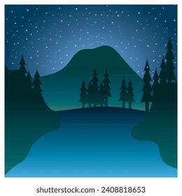 Beautiful landscape of mountains pine trees and moon design vector
