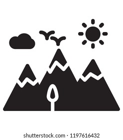 A beautiful landscape of mountains with sun and clouds 