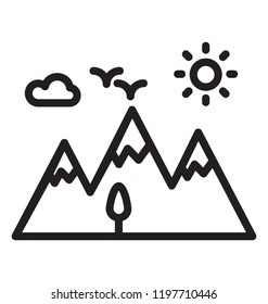 A beautiful landscape of mountains with sun and clouds 