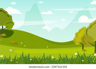 Hermoso paisaje de fondo natural con ilustración plana.