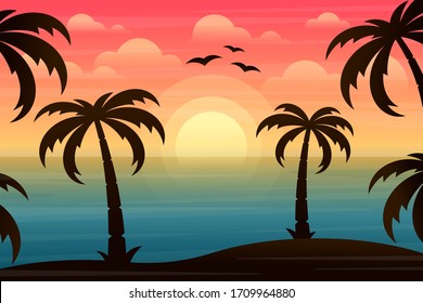 Beautiful landscape with ocean and palm trees