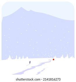 Beautiful landscape on background of mountains vector illustration.
