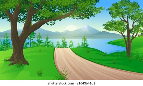
Beautiful Landscape with a path through a green meadows