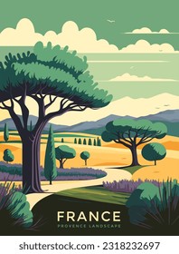 Schöne Landschaft der Provence in Frankreich. Vektorgrafik im Flachstil.