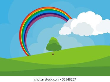 a beautiful landscape with a rainbow