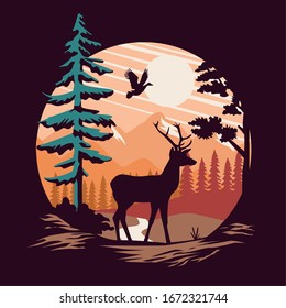 beautiful landscape with reindeer scene vector illustration design