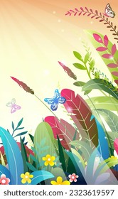 beautiful landscape scene with flowers and plant background
