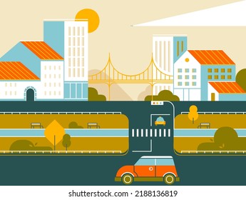 Beautiful Landscape Scenery Illustration Featuring Mountains, Trees, Rivers, and Serene Natural Views