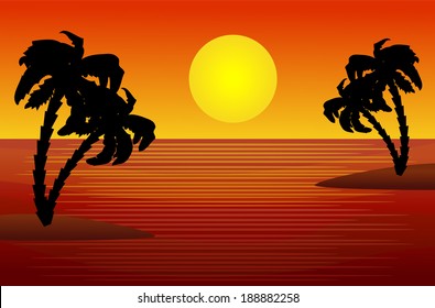 beautiful landscape of sea at sunset, vector illustration