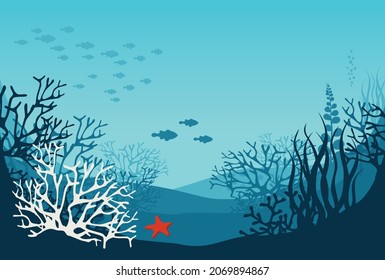 BEAUTIFUL LANDSCAPE SHOWING THE BACKGROUND OF THE OCEAN IN TROPICAL WATER. IN THE ILLUSTRATION WE CAN SEE A STARFISH WITH BRIGHT ORANGE COLOR