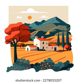 Hermoso paisaje en España. Ilustración vectorial.