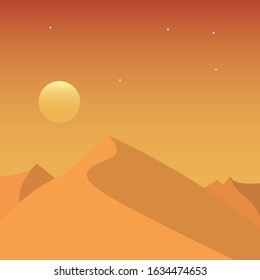 Beautiful landscape. Sunset, desert. Vector illustration in flat design