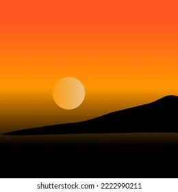 Beautiful landscape with sunset and mountains at dusk