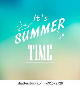 Beautiful landscape with text Summer time. Lettering. Bright, colorful background. Summer illustration