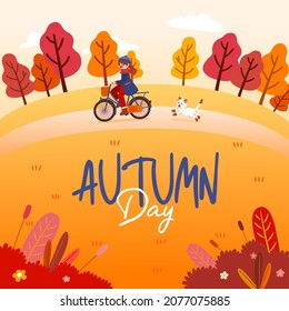 Beautiful landscape with tree and  Fall foliage in autumn season for background, vector illustration