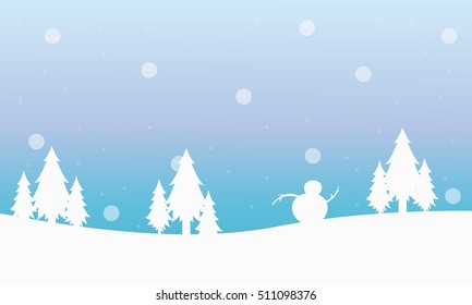 Beautiful landscape tree and snowman winter