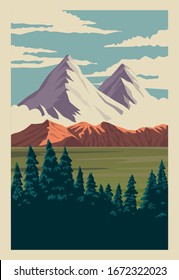 beautiful landscape with trees forest and mountains vector illustration design