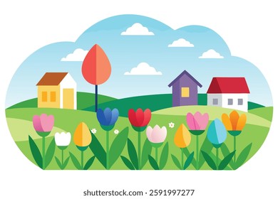 Beautiful Landscape with Tulips - Multi-Colored Tulip Fields for Home Decor and Gift Ideas

