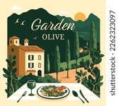 Beautiful landscape in Tuscany iItaly, flat vector illustration