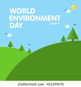Beautiful landscape with typography. World Environment Day vector illustration