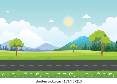 Beautiful Landscape Vector Illustration design, cute, lovely, adorable and scenery landscape design
