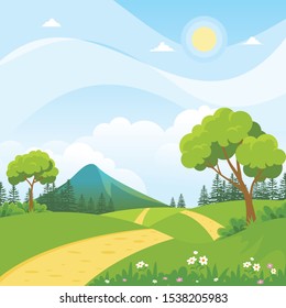 Beautiful Landscape Vector Illustration design, cute, lovely, adorable and scenery landscape design