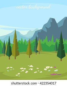 Beautiful landscape. vector illustration of mountains and meadow surrounded by forest