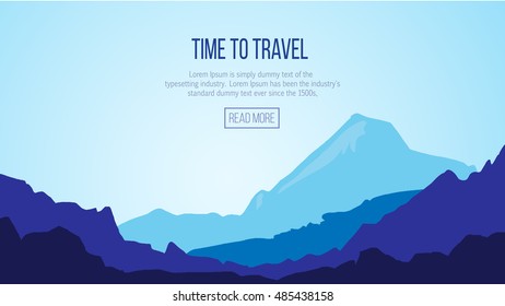 Beautiful landscape. Vector illustration. Traveling, mountains, vacation silhouettes, nature horizontal background. Color border