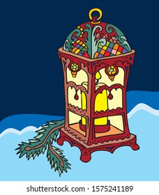Beautiful lantern with lightning burning candle