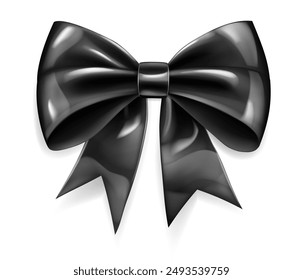 Hermoso arco Grande brillante hecho de cinta negra con sombra suave sobre fondo blanco