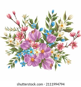 beautiful latest digital textile design flowers and leaves for printing