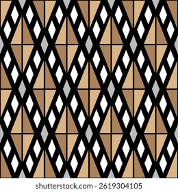 Beautiful lattice tile seamless pattern. Overlapping stripes, polygons, segments are grouped and arranged in a certain order. Vector. 
