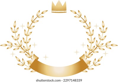 Beautiful laurel wreath and crown simple golden frame illustration