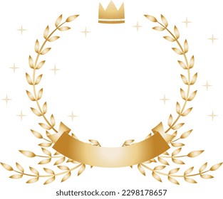 Beautiful laurel wreath and crown simple golden frame illustration