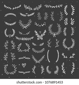 Beautiful laurels and wreaths collection for decoration wedding and greeting cards. Lovely hand drawn graphic set