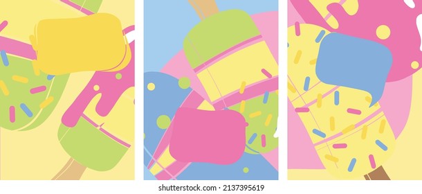 Beautiful layout for wallpaper design. Instagram story templates. Modern abstract colored background. Abstract ice cream. Playful joyful colors.Summer design set.