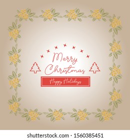 Beautiful leaf flower frame, for card decoration of merry christmas happy holiday. Vector