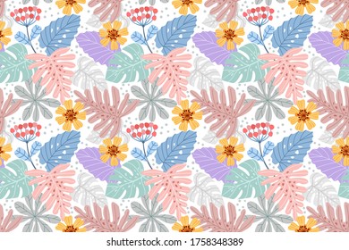 Beautiful leaf and flowers seamless pattern. can use for fabric textile wallpaper wrap paper.