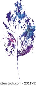 beautiful leaf of a tree in a cold blue colors painted watercolors imprint