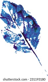 beautiful leaf of a tree in a cold blue colors painted watercolors imprint
