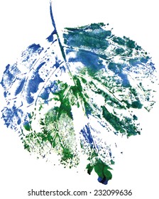 beautiful leaf of a tree in cold blue colors painted watercolors imprint