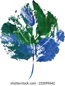 beautiful leaf of a tree in cold blue colors painted watercolors imprint