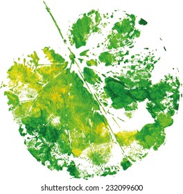 beautiful leaf of a tree in cold colors painted watercolors imprint 