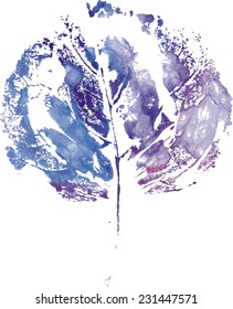  beautiful leaf of a tree  painted watercolors imprint on gray