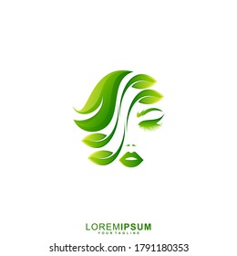 
Beautiful Leaf Woman Face Premium Logo