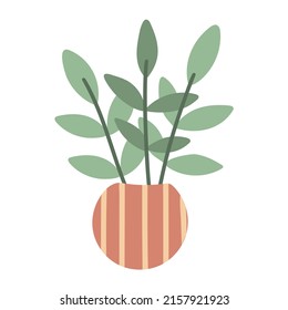 Beautiful Leafy Potted Houseplant Isolated Vector Illustration. Indorplant In Clay Pot. Greenery For The Interior Of Apartment, Office Or Room Clipart