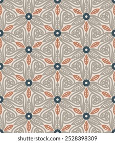 Beautiful Leaves and Foliage Pattern(Cream, Gray, Orange, Teal) - Repeating Vector Image; Easily Editable; Endless Design; Colorful lIlustration. Print for Gift Paper, Packaging, etc.