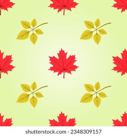 Beautiful leaves isolated on yellow background is in Seamless pattern - vector illustration